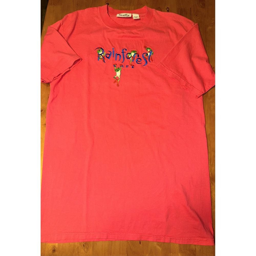 Vintage Rainforest Cafe Frog Embroidered T-Shirt Pink Made in USA  Large L